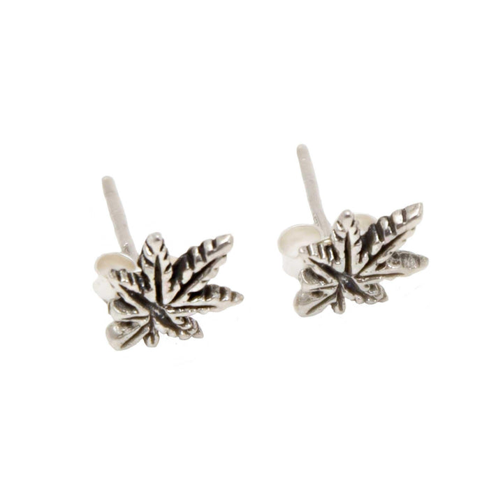 Pot Leaf Stud Sterling Silver Earrings