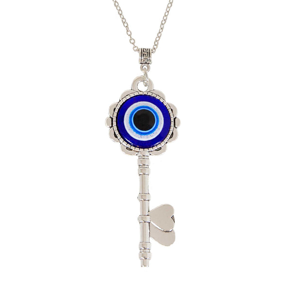 Lucky Key with Evil Eye Pendant Necklace