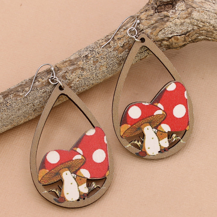 Wooden Toadstool Teardrop Mushroom Earrings