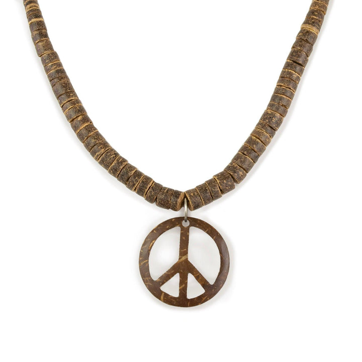 Peace Sign and Wooden Bead Necklace