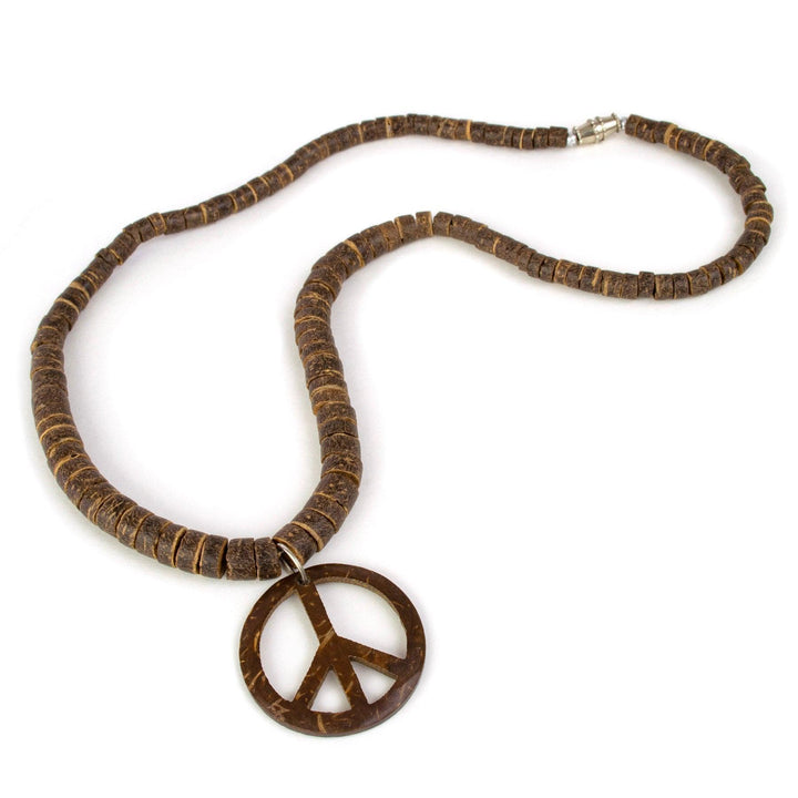 Peace Sign and Wooden Bead Necklace