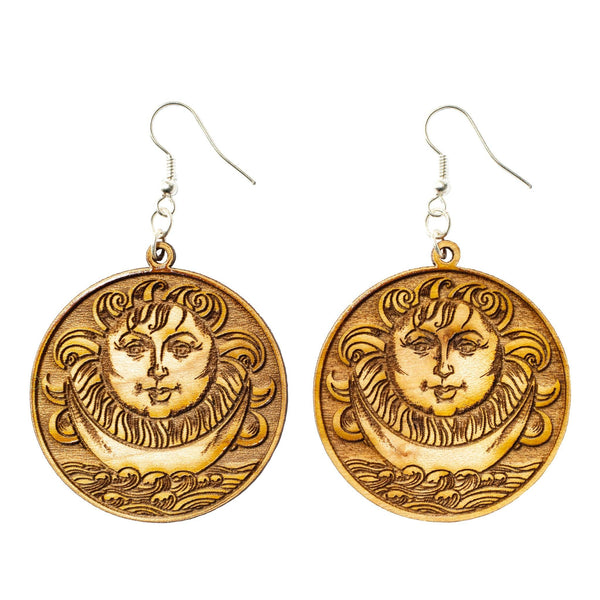 Sun and Moon Wooden Earrings