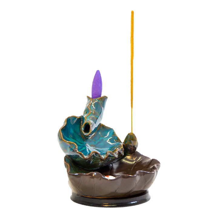 Lily and Koi Fish Ceramic Backflow Incense Burner