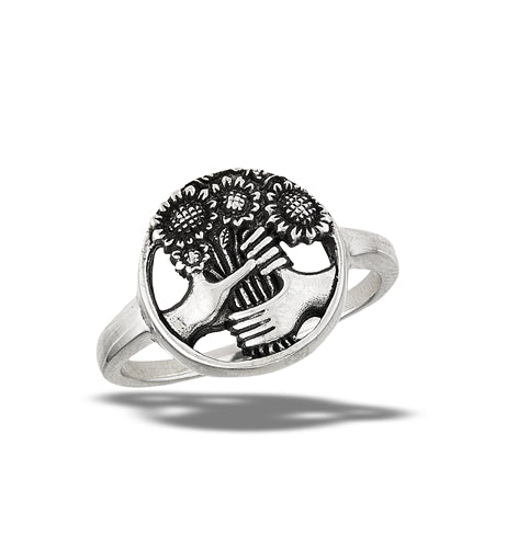Sterling Silver Sunflower Hands Ring