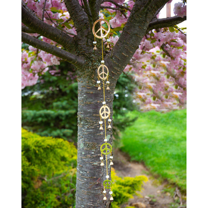 Brass Peace Sign and Bell Wind Chime