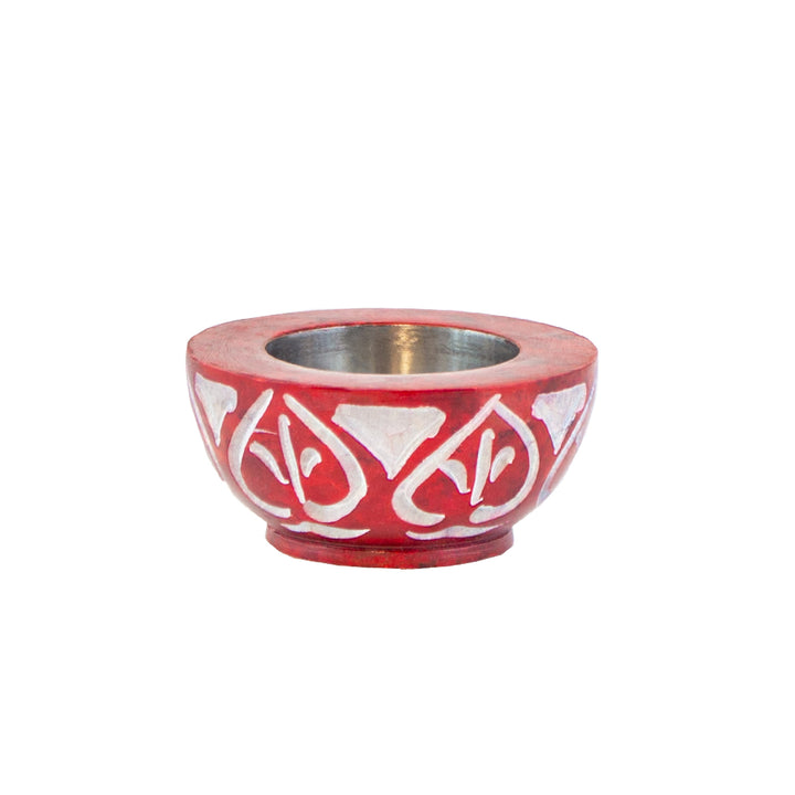 Carved Red Stone Tealight Candle Holder