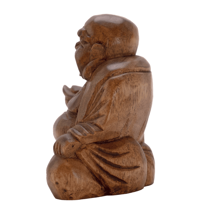 Laughing Buddha Wooden Statue leff
