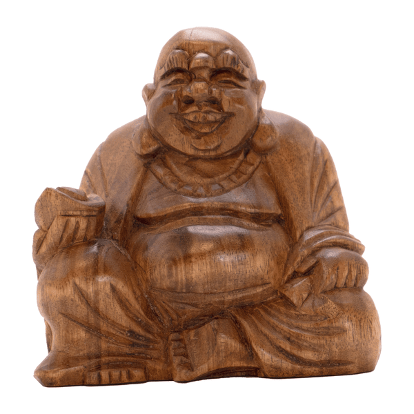 Laughing Buddha Wooden Statue 