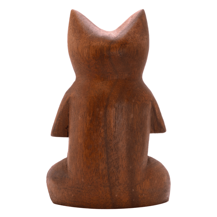 Meditating Cat Wooden Statue back