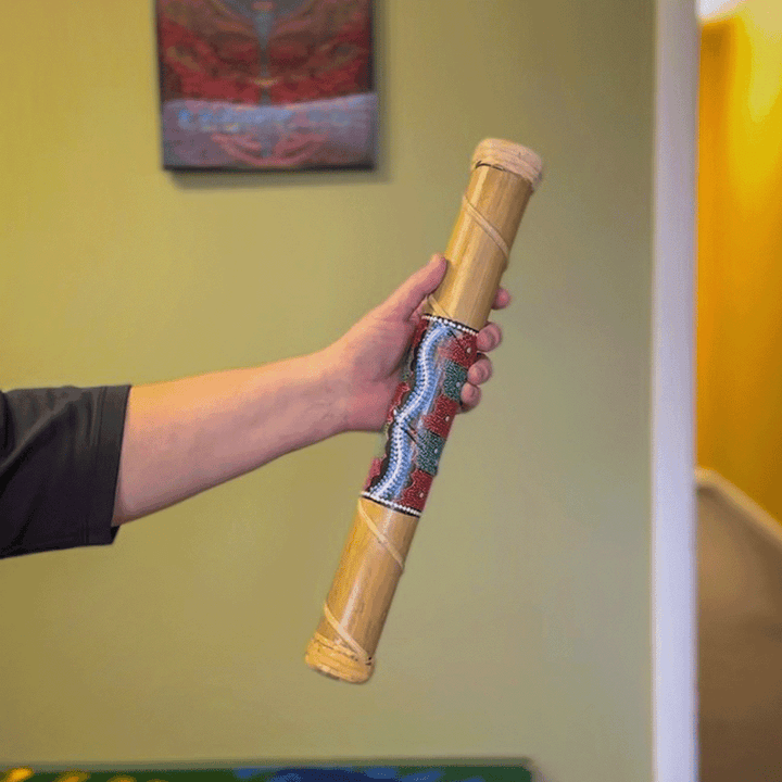 Bamboo Rainstick Instrument in hand