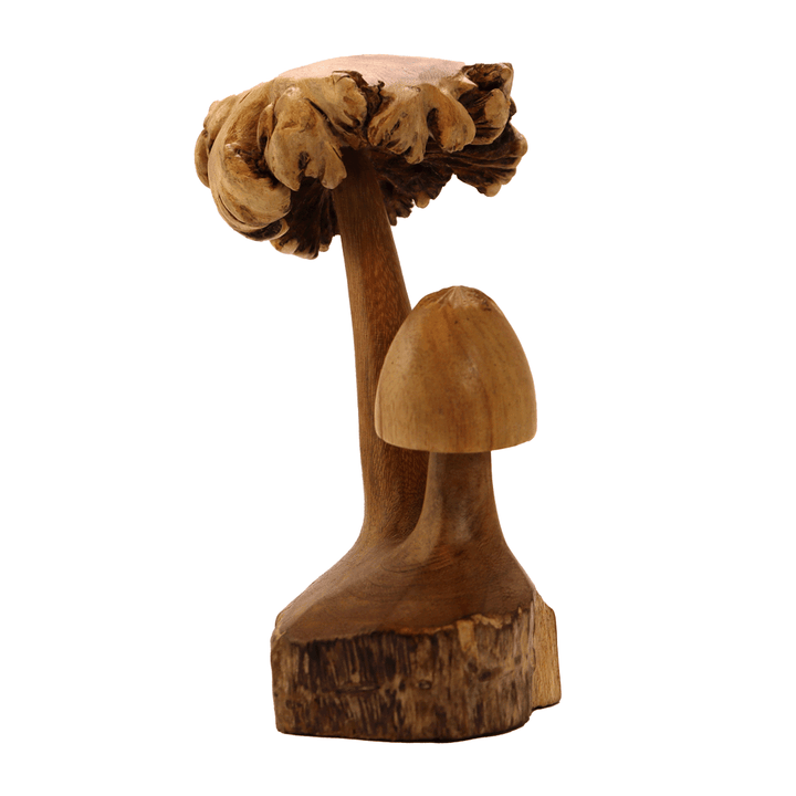 Double Mushroom Wooden Statue side