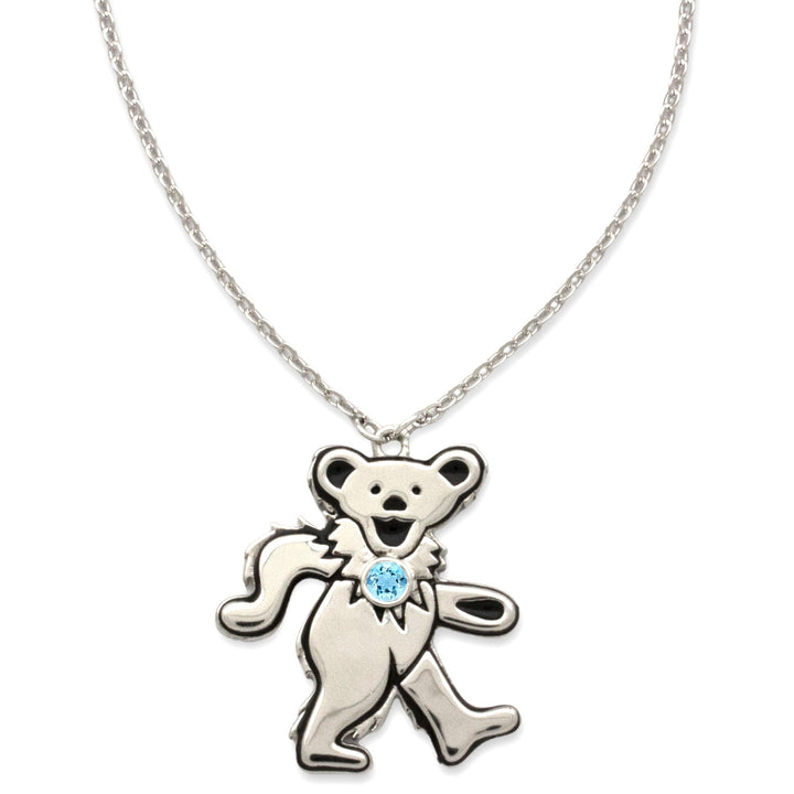 Grateful Dead Dancing Bear Birthstone Necklace | Silver - Hippie Shop