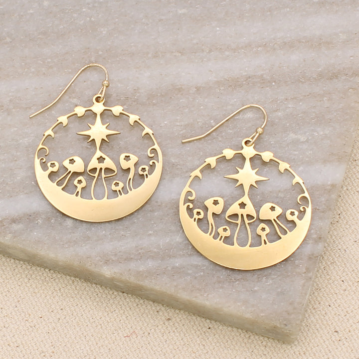 Gold Lunar Mushroom Earrings