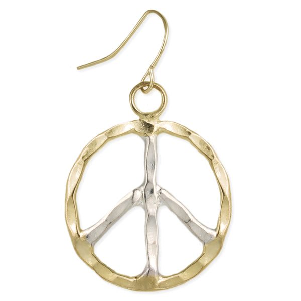 Woodstock Vibes Silver Gold Peace Earrings