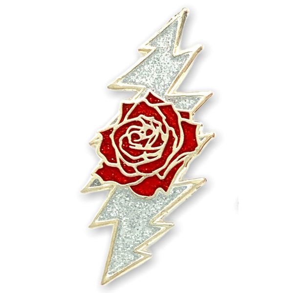 Grateful Dead Rose & Bolt Logo Pin | Silver / Sparkle