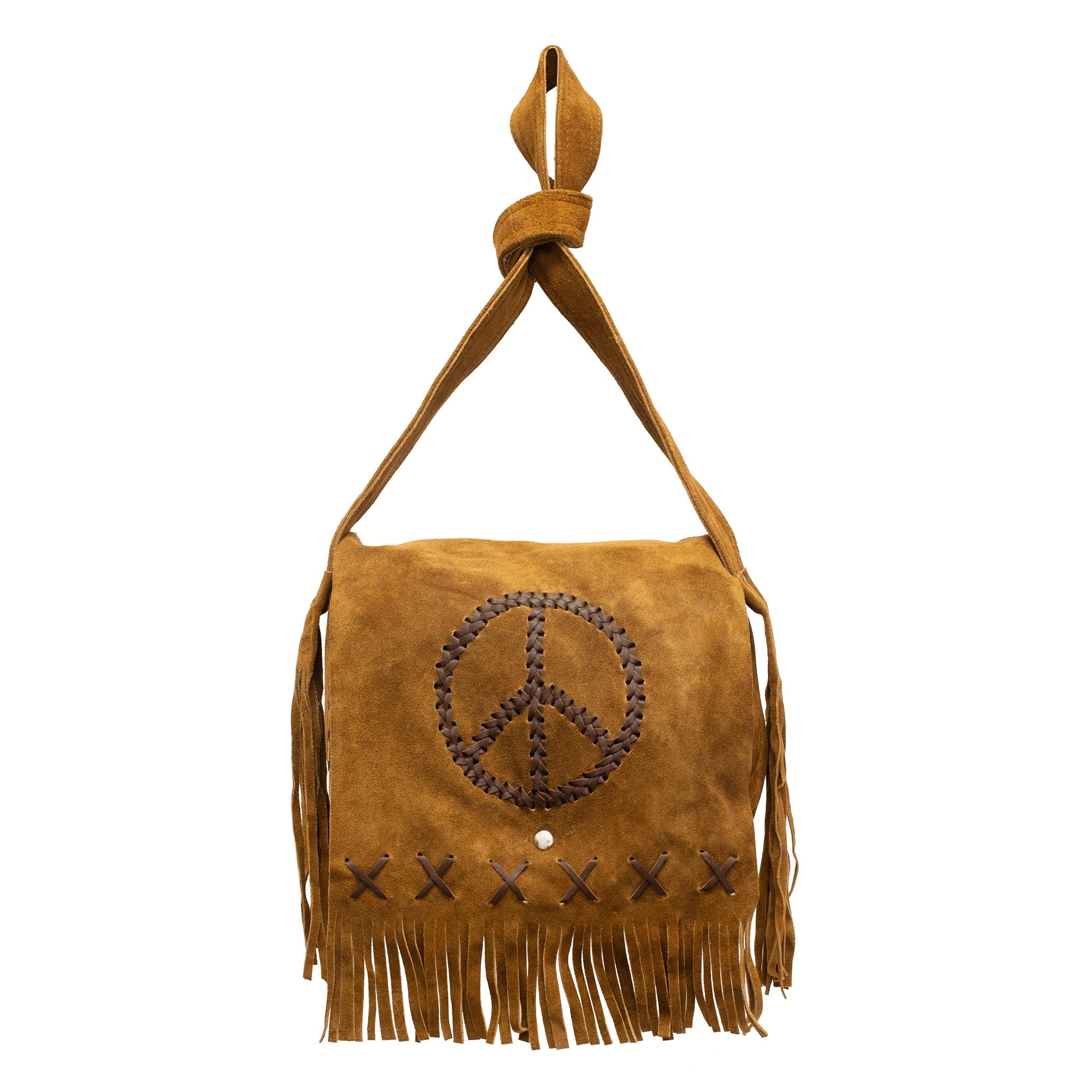 VINTAGE TASSEL BAG Tan Brown Braided Leather Bag Hippie 