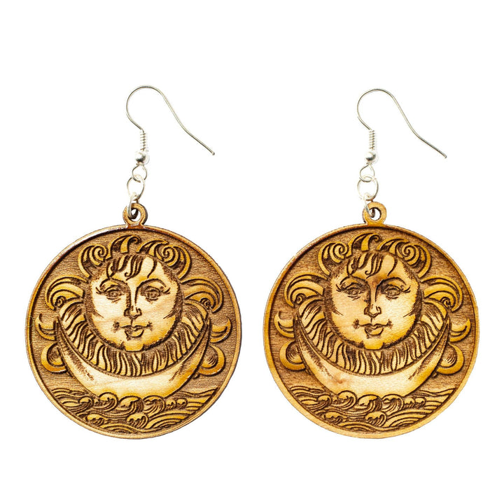 Sun and Moon Wooden Earrings