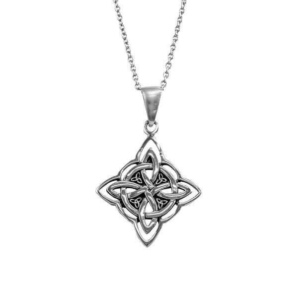 Four Cornered Eternal Celtic Knot Sterling Silver Necklace