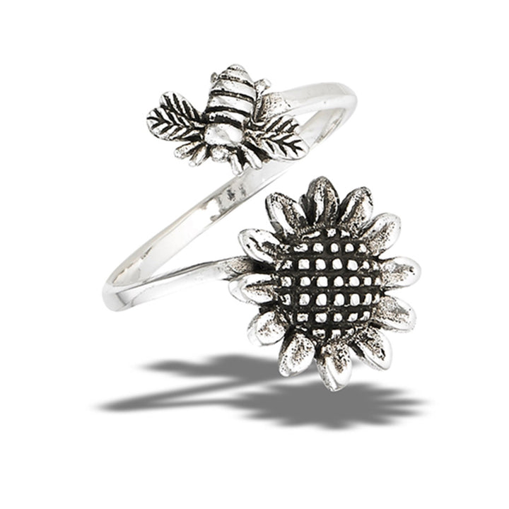 Sunflower Bee Sterling Silver Ring