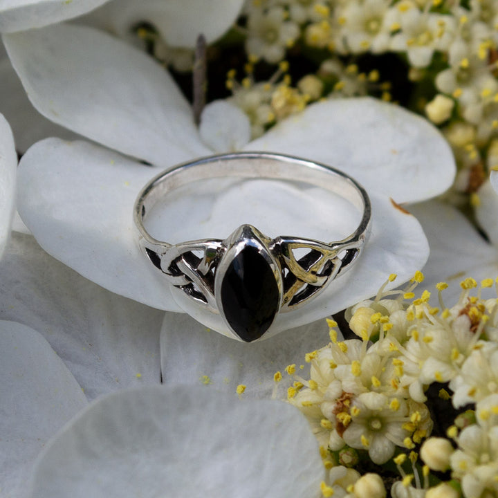Triquetra Black Onyx Sterling Silver Ring