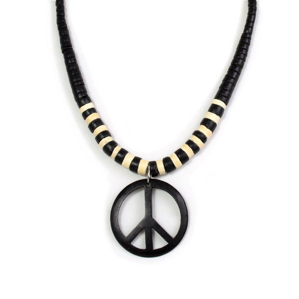 Onyx Coconut Peace Sign Necklace