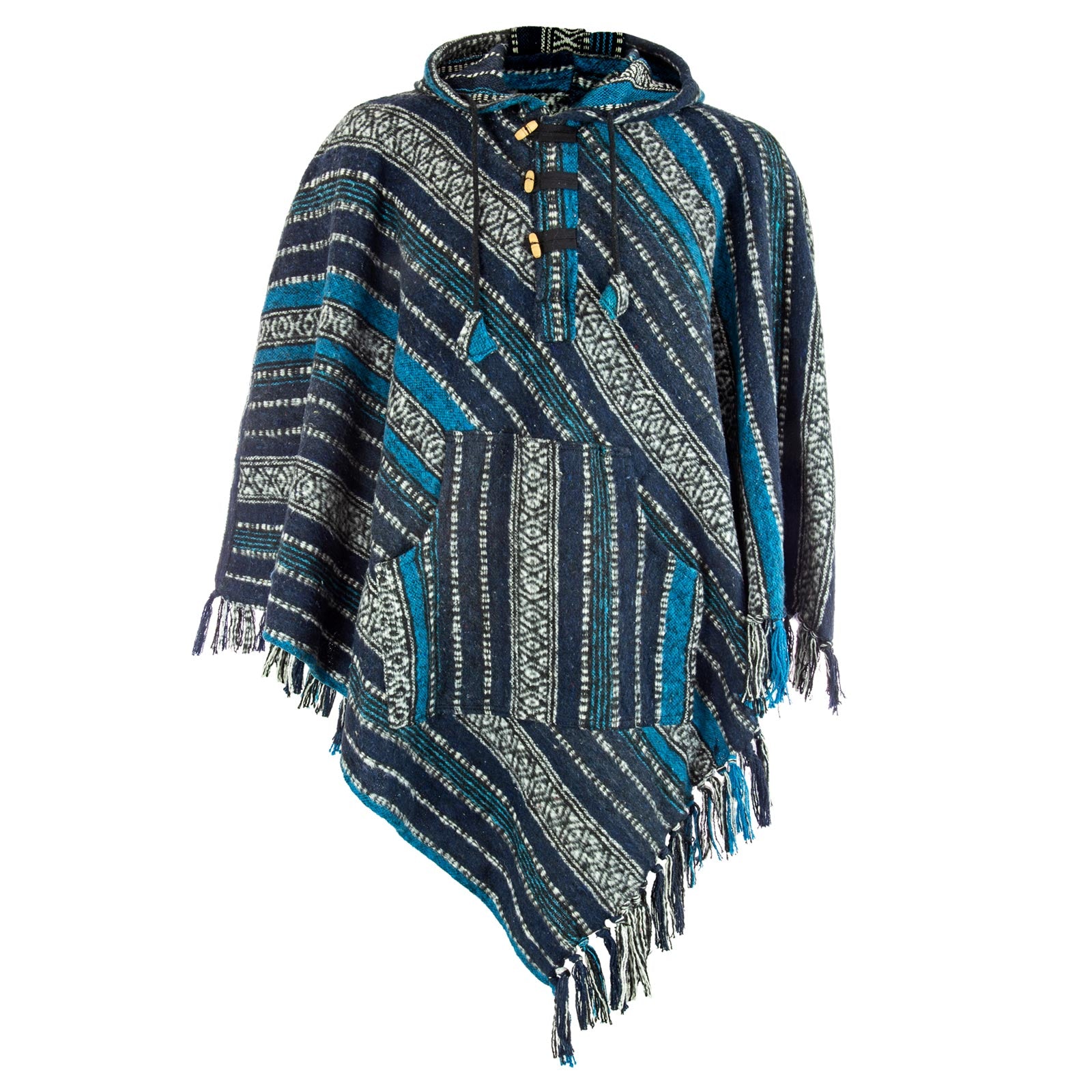Poncho, Mens Hippie Long woven poncho with Hood, Pure cotton