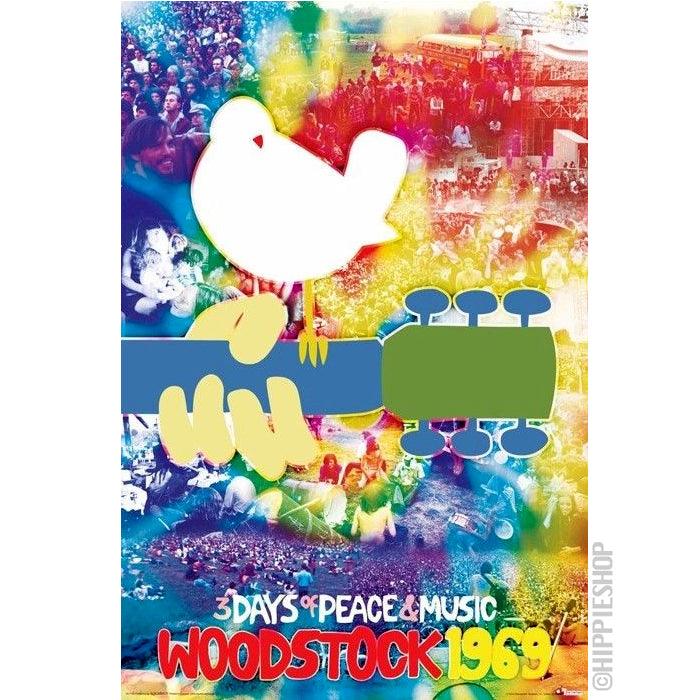 Woodstock Dove and Guitar Tie Dye Poster