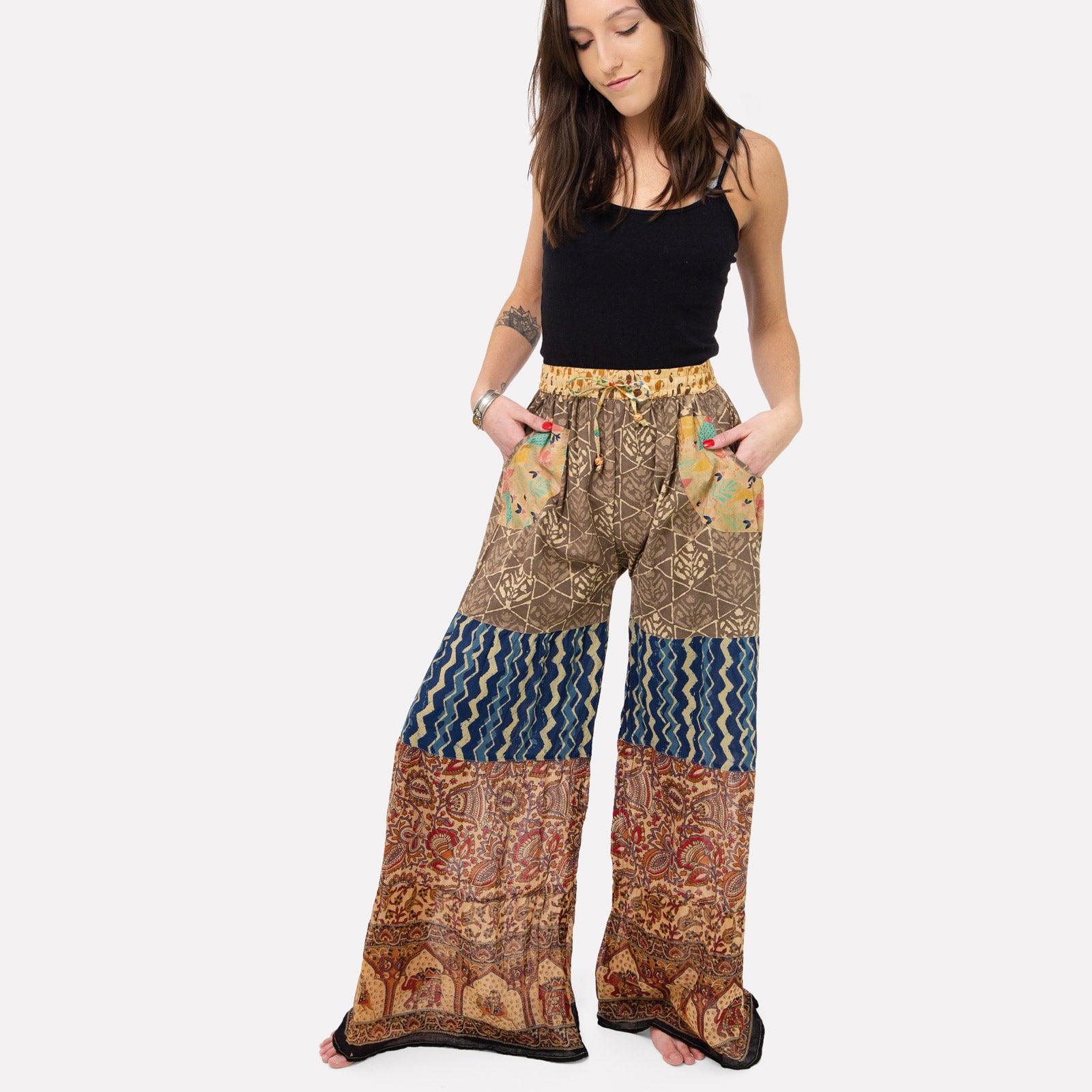 Amazon.com: Happy Sailed Womens Boho Print Palazzo Pants Elastic High Waist  Drawstring Wide Leg Hippie Flowy Pants Small Orange : Clothing, Shoes &  Jewelry
