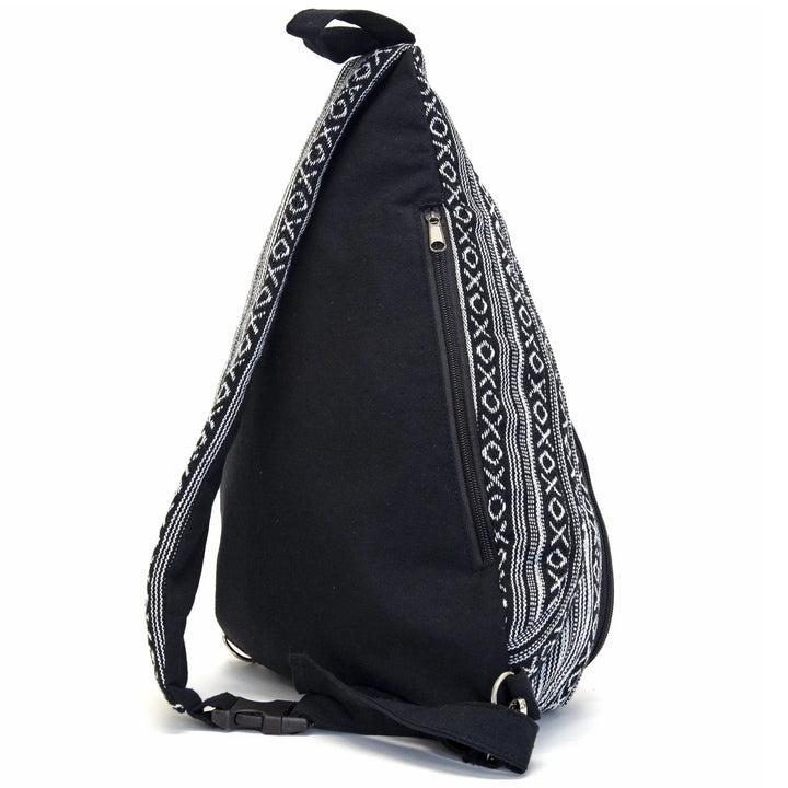 Mandala Tibetan Shop Bohemian Hemp Sling Backpack - Navy Blue Adjustable Strap - Handmade In Nepal