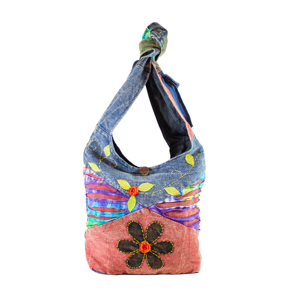 Ribbed Flower Rosette Shoulder Bag