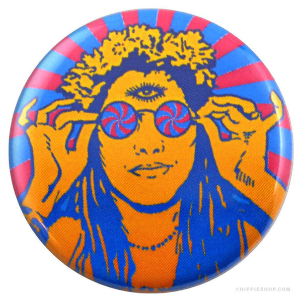 Retro Hippie Chick Button