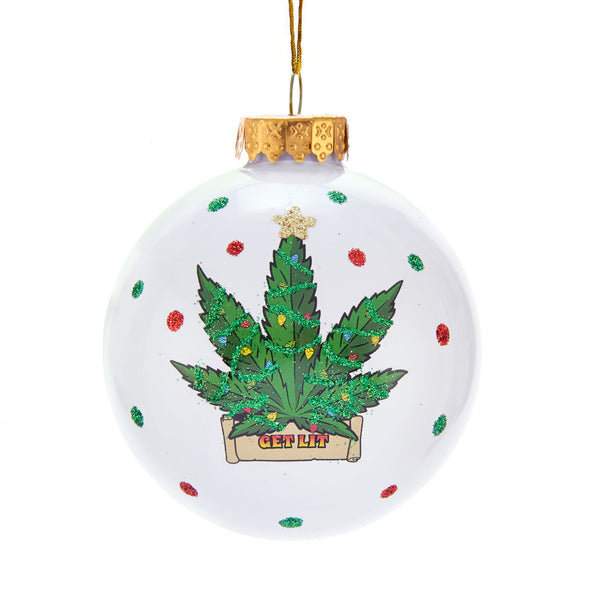 Get Lit Cannabis Leaf Glass Ball Ornament